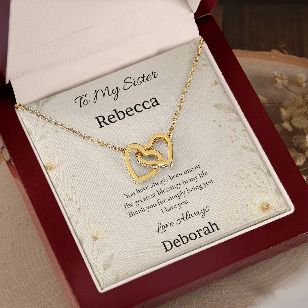 To My Sister Thank You for Simply Being You Interlocking Hearts Necklace