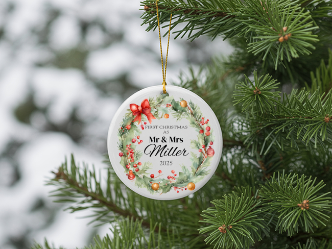 First Christmas as Mr & Mrs Personalized Ceramic Ornament (2025 Newlywed Gift)