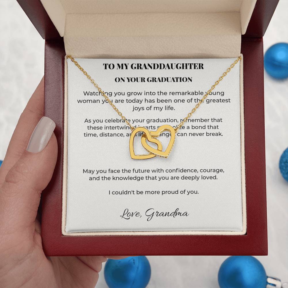 Granddaughter Graduation Gift From Grandma – Forever Linked Hearts Necklace With Personalized Message Card