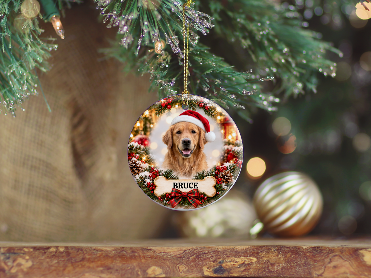 Personalized Golden Retriever Christmas Ornament – Custom Portrait from Your Dog’s Photo & Name