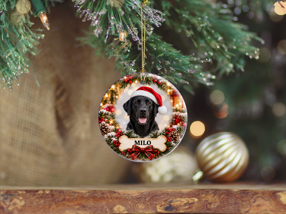 Personalized Labrador Retriever Christmas Ornament – Custom Portrait from Your Dog’s Photo & Name