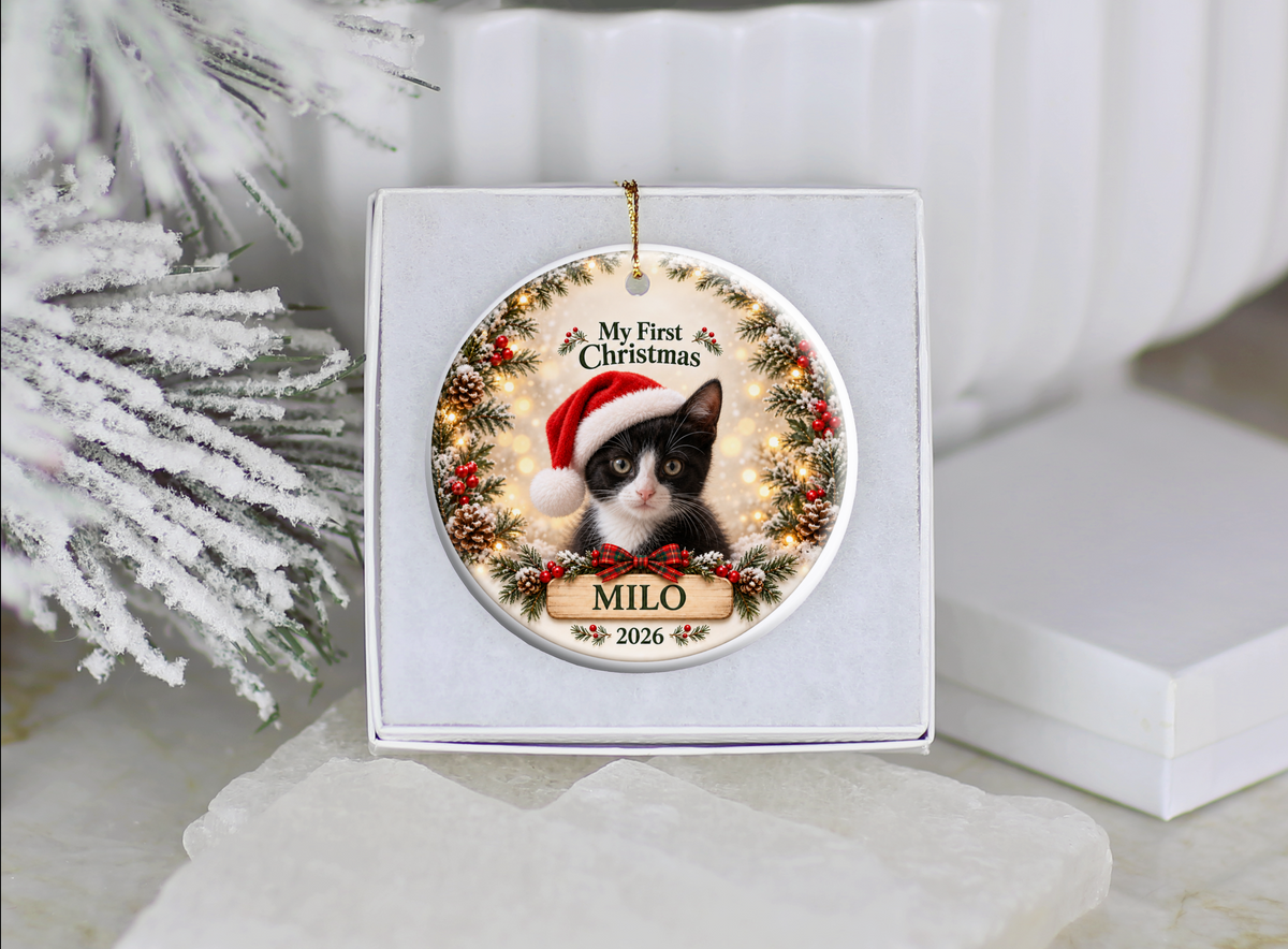 Personalized Kitten’s First Christmas Ornament – Photo, Name & Year