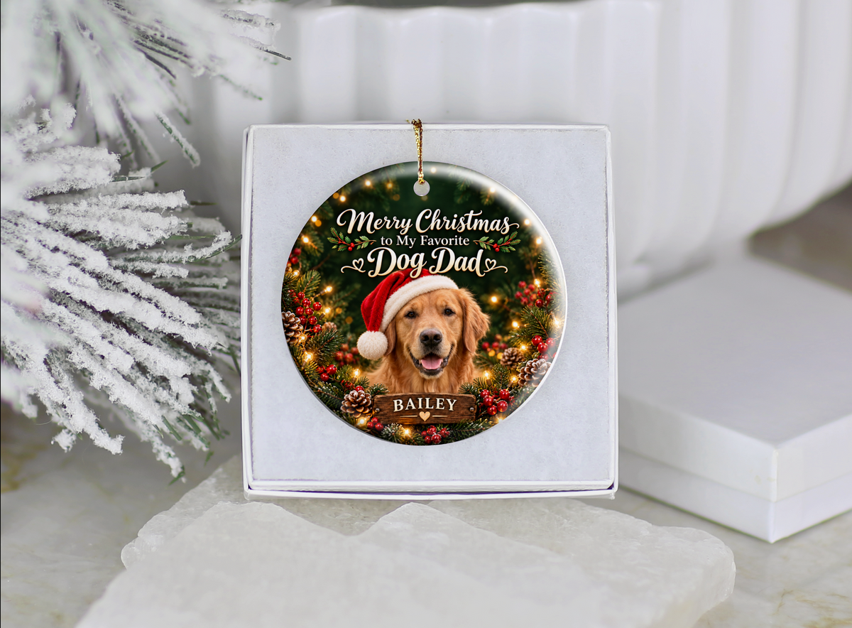 Personalized Dog Dad Christmas Ornament – Custom Dog Photo & Name