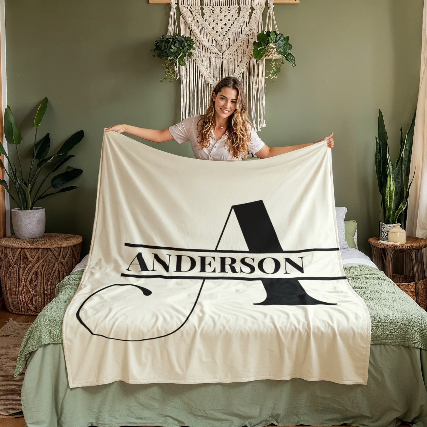 Personalized Couples Fleece Blanket – Custom Surname & Initial Motif – Cozy Coral Fleece Throw Gift for Weddings & Anniversaries