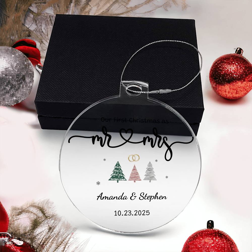 Personalized Newlywed Acrylic Ornament – Our First Christmas as Mr & Mrs