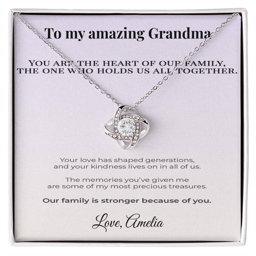 Gift for Grandmother – Love Knot Necklace – “Heart of Our Family” – Personalized Grandma Gift from Grandchild