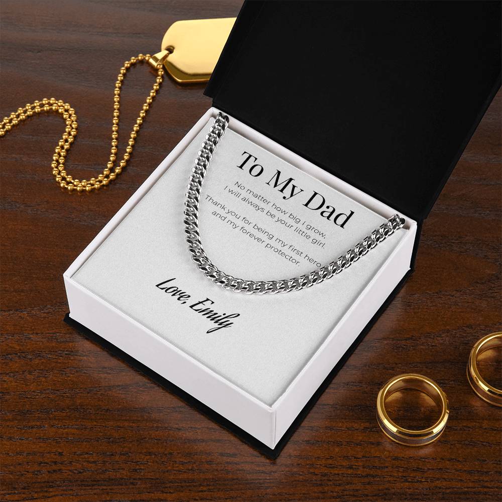 To My Dad Cuban Link Chain Necklace – Personalized Gift from Daughter – “My First Hero”