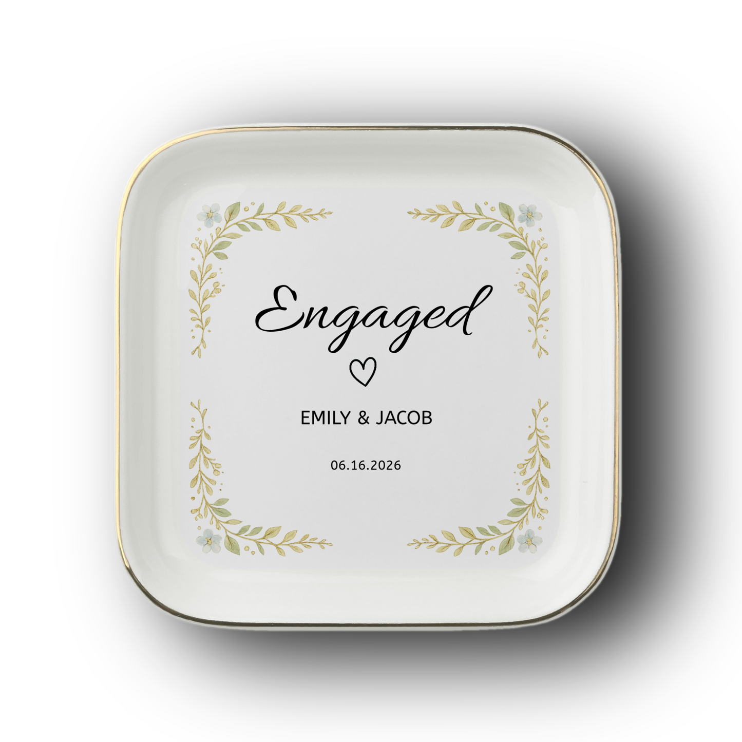 JD-004 | Personalized Engagement Ring Dish – Custom Names & Date