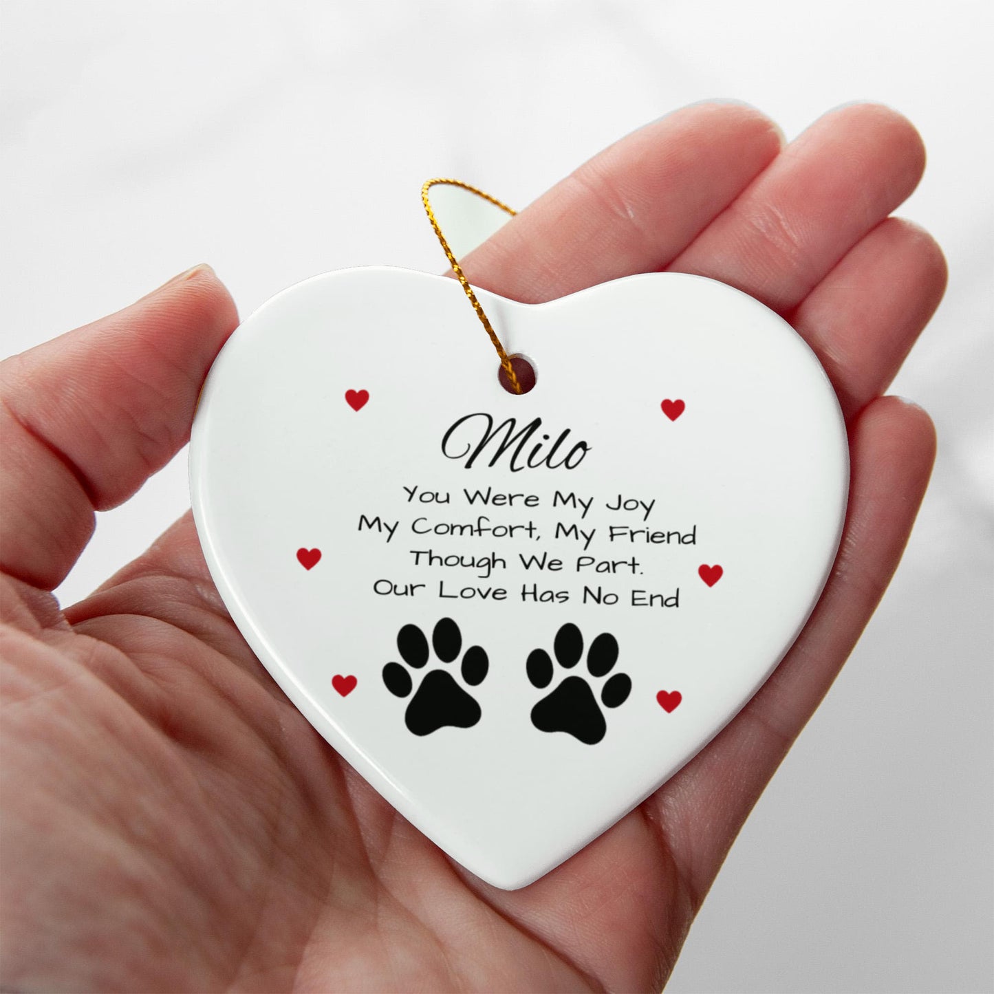 Personalized Pet Memorial Ornament – Custom Name | Heart-Shaped Ceramic Keepsake with Poem & Paw Prints