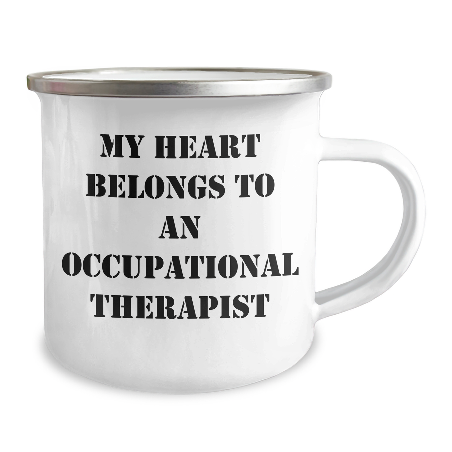 Occupational Therapist Gifts from Friends - Camping Mug with Inspirational Quote, 'My Heart Belongs To An Occupational Therapist', for Graduation - 12 oz Stainless Steel with Enamel Finish - Image 2