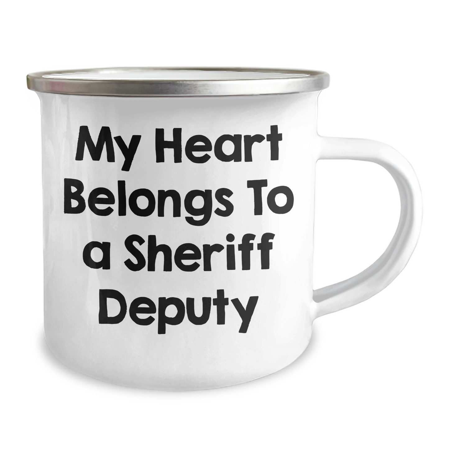 Sheriff Deputy Gifts - Funny Quote 'My Heart Belongs To A Sheriff Deputy' Camping Mug for Graduation, Gifts from Friends to Sheriff Deputy, Family, or Coworkers - Image 2