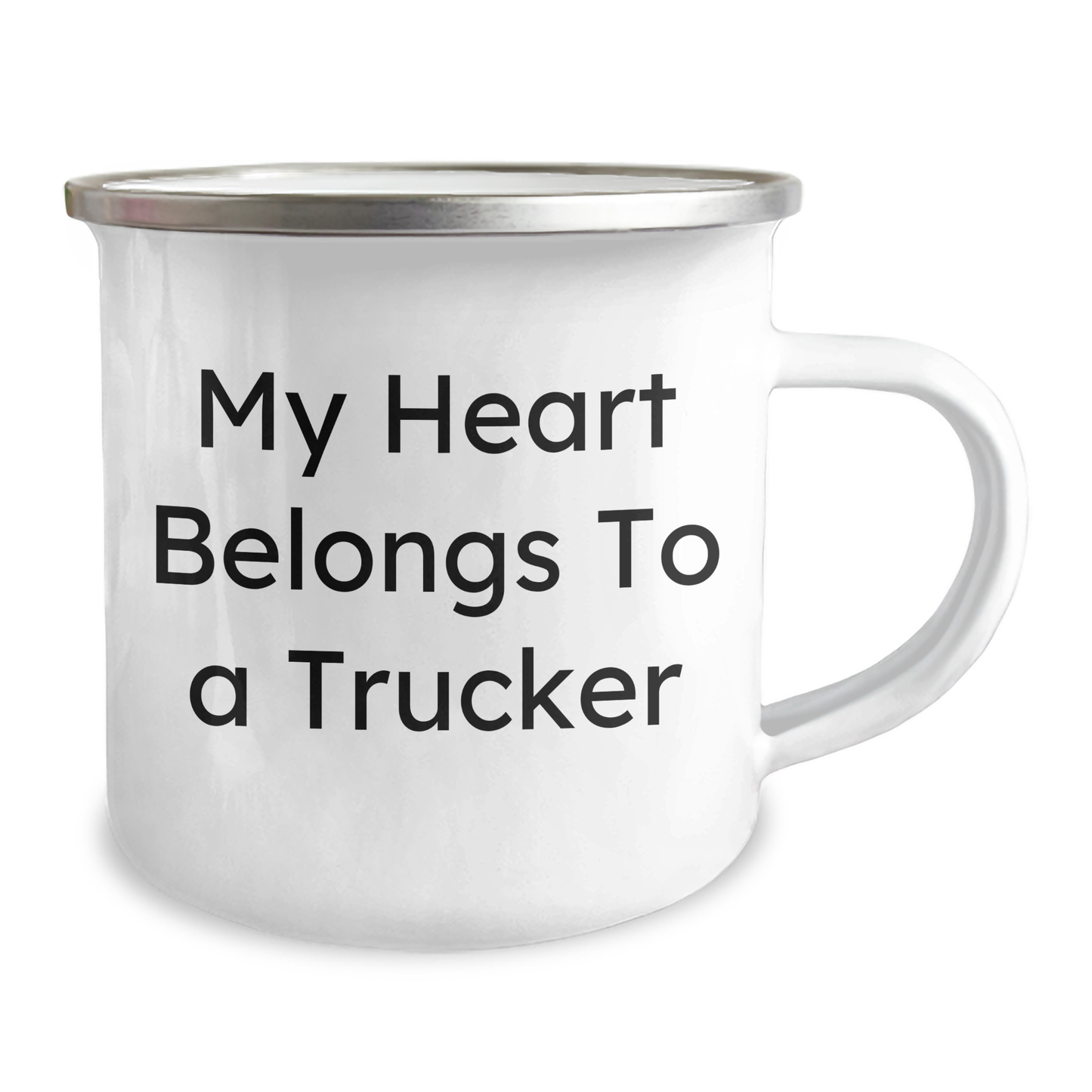 Funny Trucker Gifts From Men to Trucker Friends on Father's Day - My Heart Belongs To A Trucker Camping Mug, 12 oz, Stainless Steel with Enamel Finish - Image 2