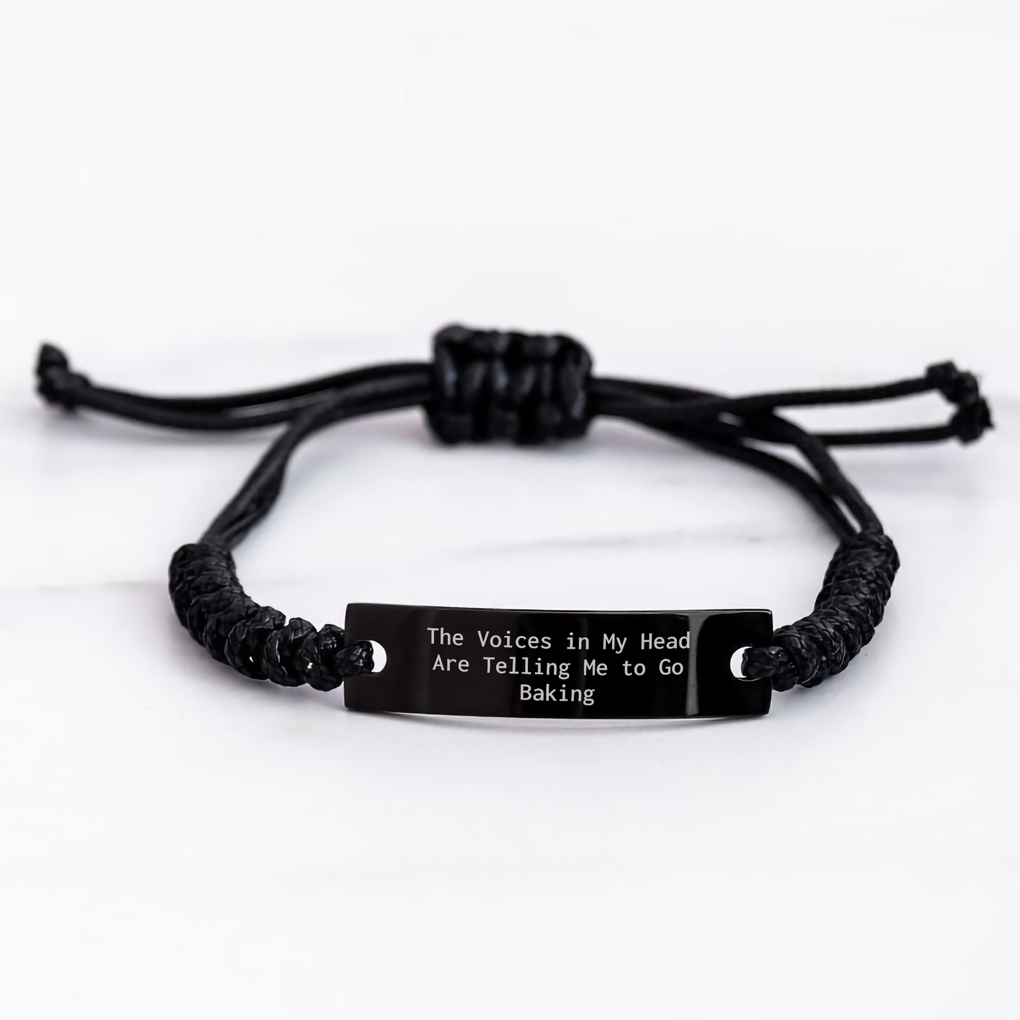 Funny Baking Gifts from Men to Baking Lovers on Father's Day - 'The Voices In My Head Are Telling Me To Go Baking' Quote on Adjustable Rope Bracelet - Image 3