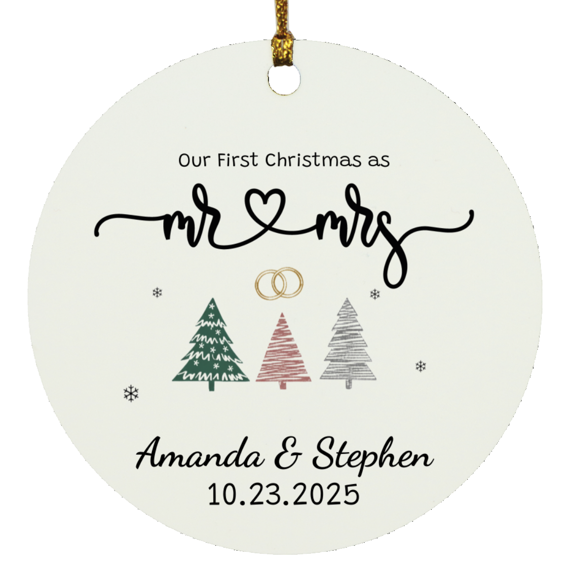 ✨ Personalized Newlywed Ornament – Our First Christmas as Mr & Mrs | MDF with Gloss Finish ✨