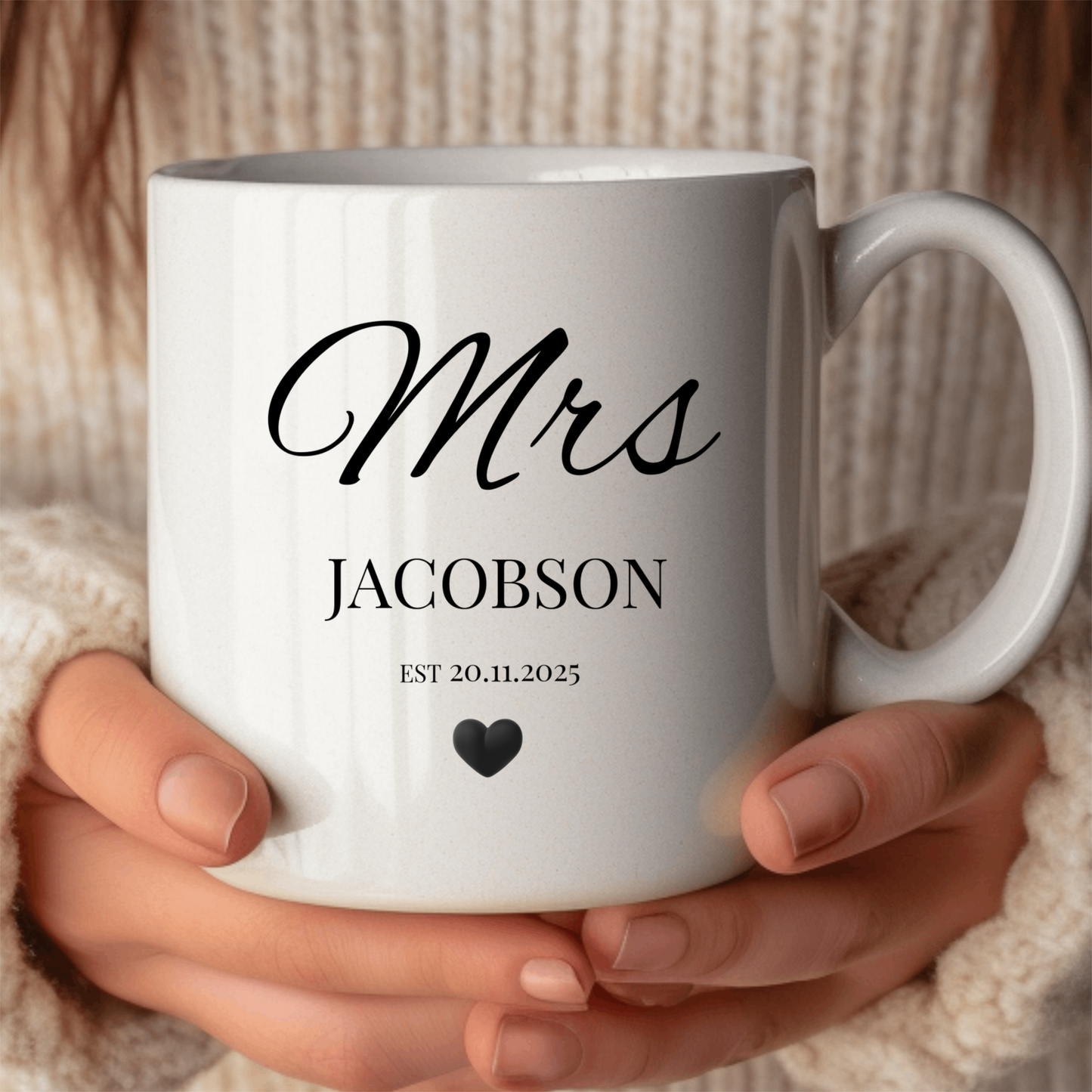 Personalized Mr and Mrs Mug Set – Custom Surname & Date – Matching Couple Coffee Mugs