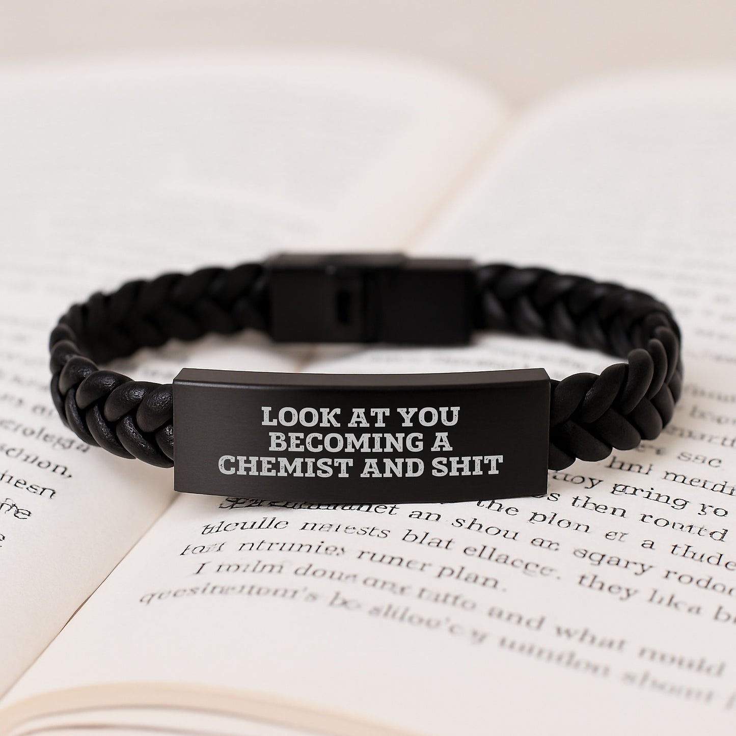 Funny Chemist Gifts from Friends - Interlaced Leather Birthday Present for Chemist Men with 'Look At You Becoming A Chemist And Shit' Quote, Gifts for Him - Image 3