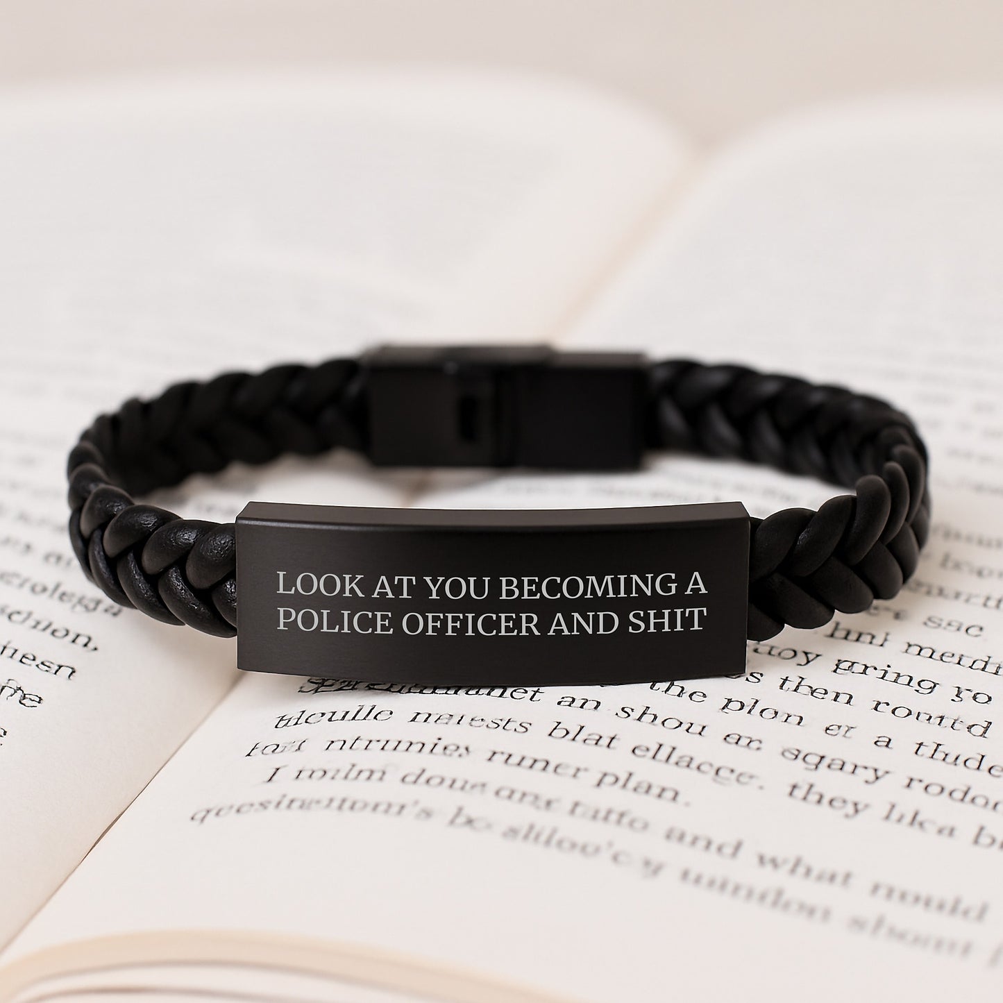 Funny Police Officer Gifts for Birthday - Interlaced Leather Bracelet, 'Look At You Becoming A Police Officer And Shit' Quote, Gifts from Family to Men, for Birthday Unique Present - Image 3