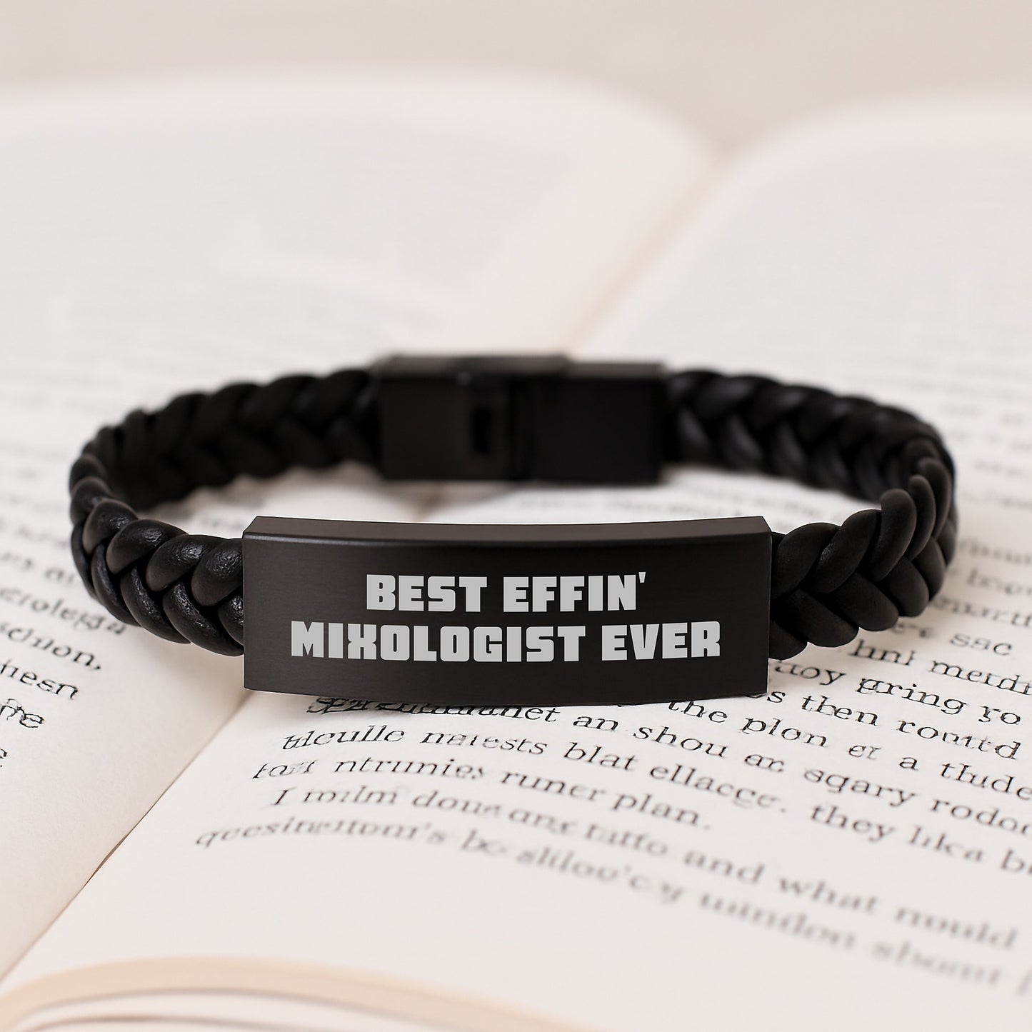 Funny Mixologist Gifts for Him, Best Effin' Interlaced Leather Bracelet, Unique Father's Day Present for Dad - Image 3