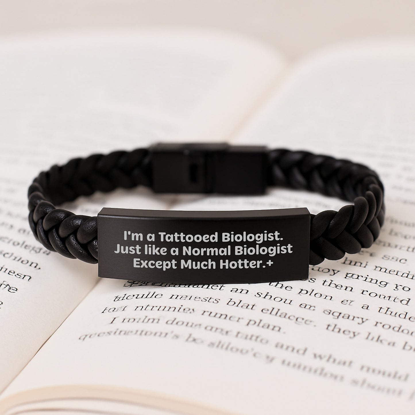 Graduation Unique Gifts for Biologist Men, Funny 'I'm A Tattooed Biologist' Interlaced Leather Bracelet, Stainless Steel and PU Leather, 7.87 inches, Gift for Biologist Friends or Family - Image 3