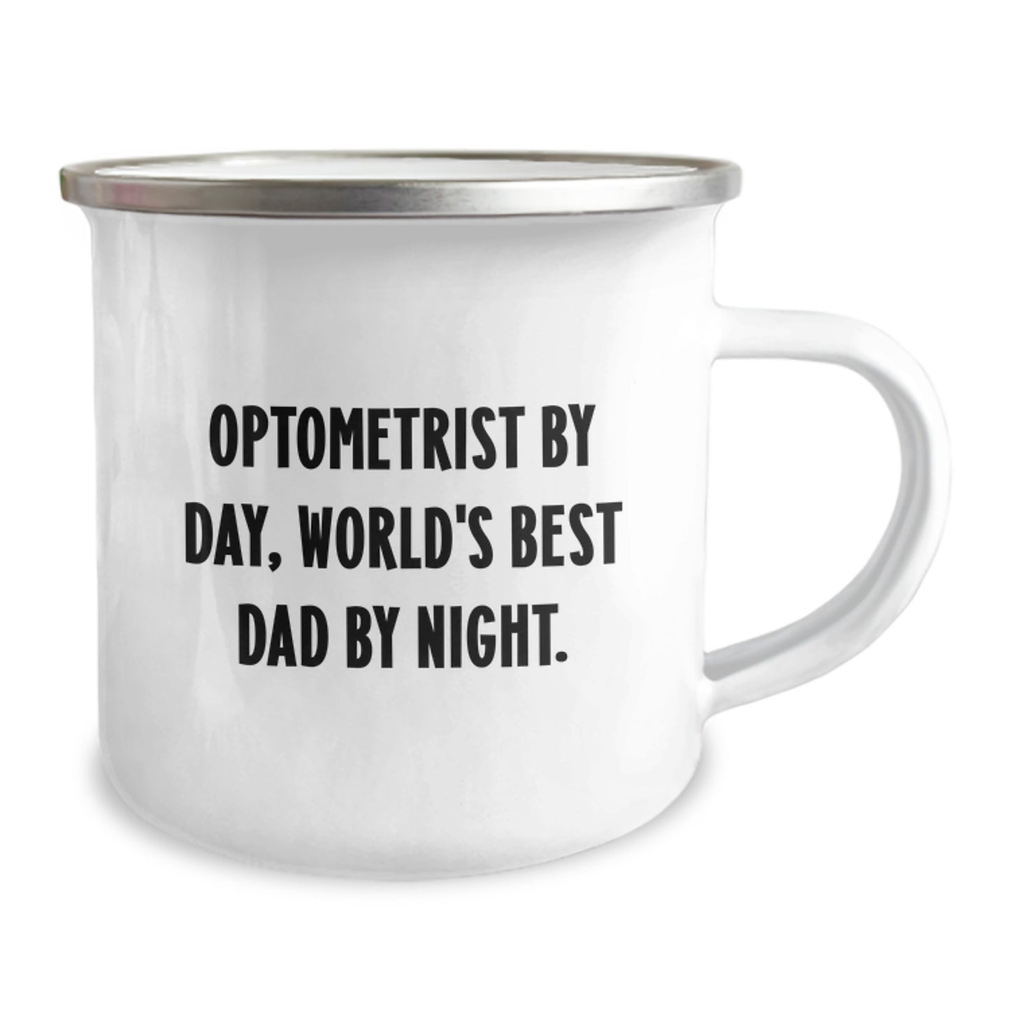 Funny Optometrist Gifts Christmas Camping Mug, World's Best Dad Quote, Unique Optometrist Office Mug, Enamel Finish, 12 oz Capacity, Gifts for Husband, Gifts from Dad - Image 2