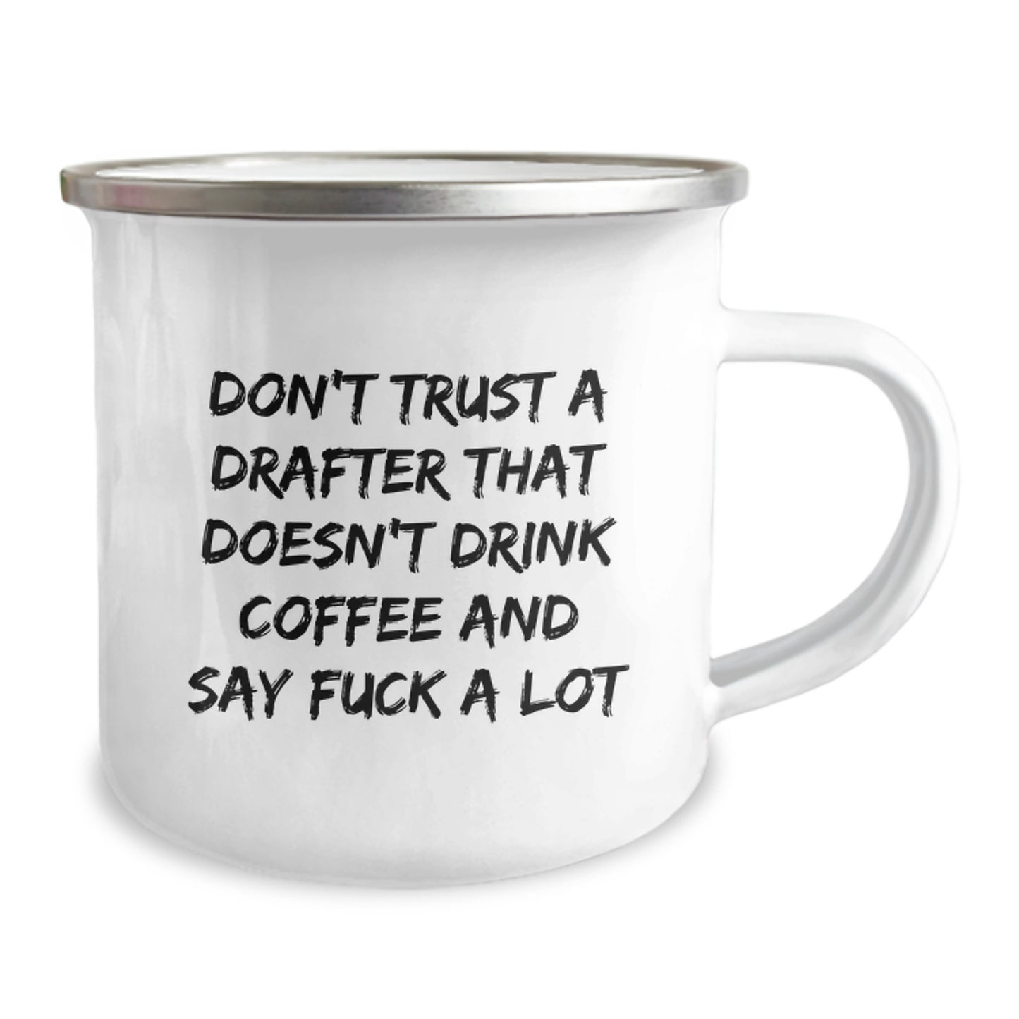 Funny Drafter Gifts for Him, Camping Mug for Coffee Lovers at Christmas, 'Don't Trust a Drafter Who Doesn't Drink Coffee' Quote - Image 2