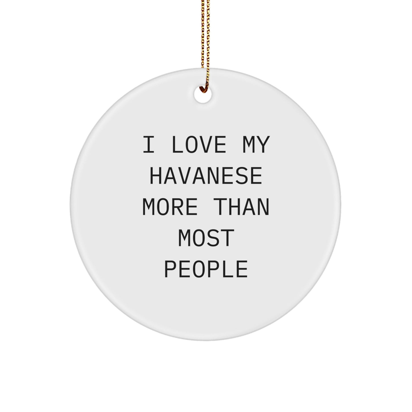 Havanese Dog Lovers' Christmas Circle Ornament Gifts from Friends and Family with 'I Love My Havanese More Than Most People' Quote, Perfect for Christmas Tree or Gift Giving - Image 1