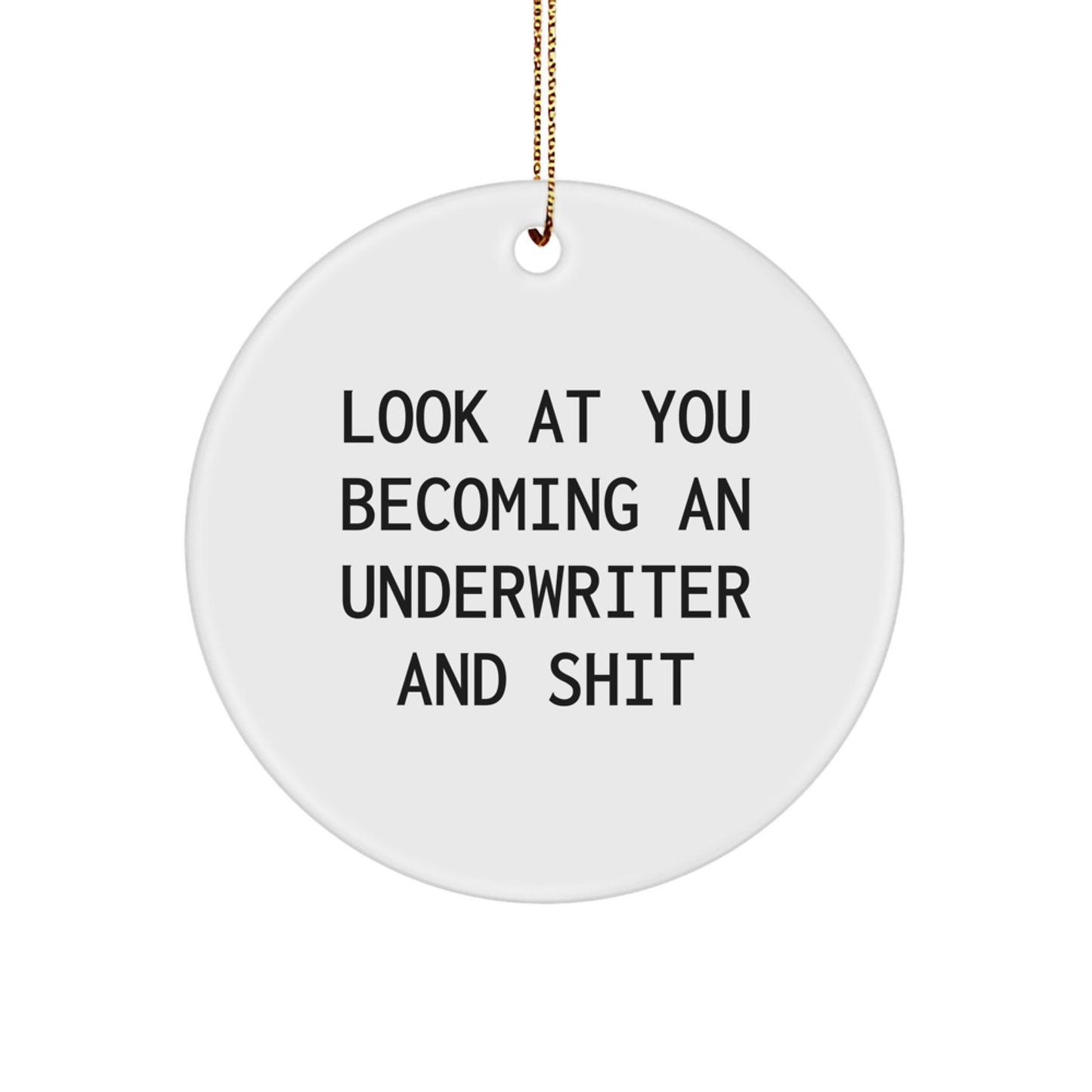 Funny Underwriter Gifts for Him from Friends - 'Look At You Becoming An Underwriter And Shit' Circle Ornament for Christmas Decorations - Image 1