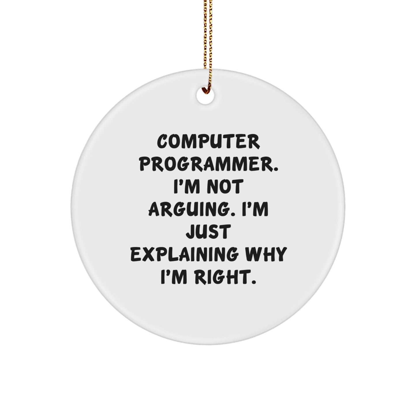 Christmas Funny Gifts for Computer Programmers - 'I'm Not Arguing. I'm Just Explaining Why I'm Right.' Circle Ornament for Men, Women, Friends, Coworkers, Family - Image 1