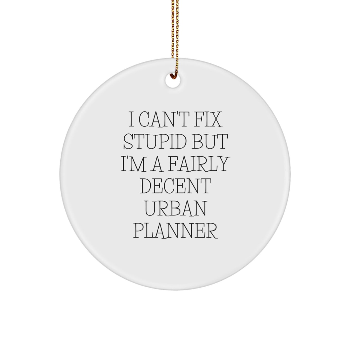 Funny Urban Planner Gifts from Friends for Women - 'I Can't Fix Stupid' Circle Ornament, Unique Christmas Decorations - Image 1