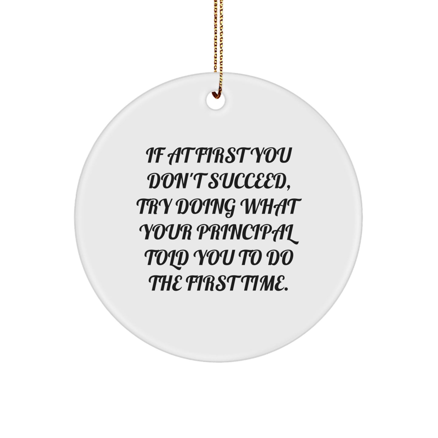 Funny Principal Gifts for Christmas - If At First You Don't Succeed, Try Doing What Your Principal Told You To Do The First Time Circle Ornament for Men Women Friends Coworkers Family - Image 1