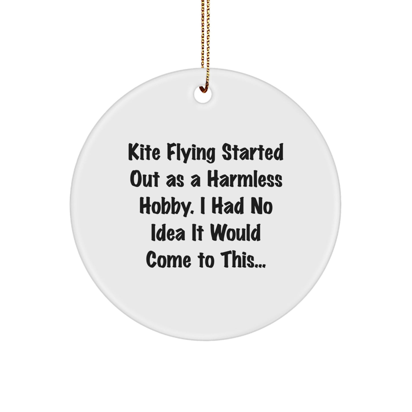 Funny Kite Flying Gifts for Enthusiasts - Kite Flying Circle Ornament, White, Festive Gold Cord, Gifts from Friends to Family, Unique Christmas Unique Gifts - Image 1