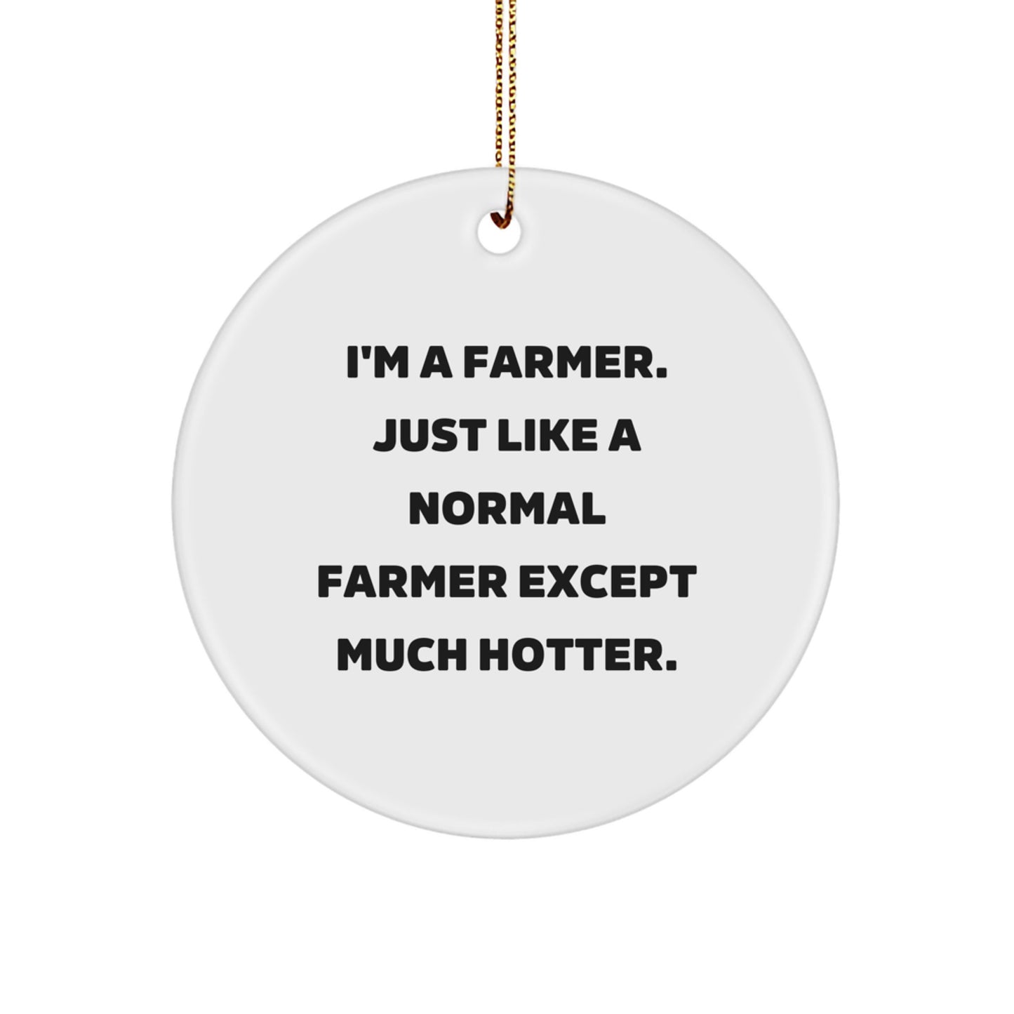 Funny Farmer Gifts from Friends - 'I'm A Farmer. Just Like A Normal Farmer Except Much Hotter.' - Circle Ornament for Christmas - Image 1