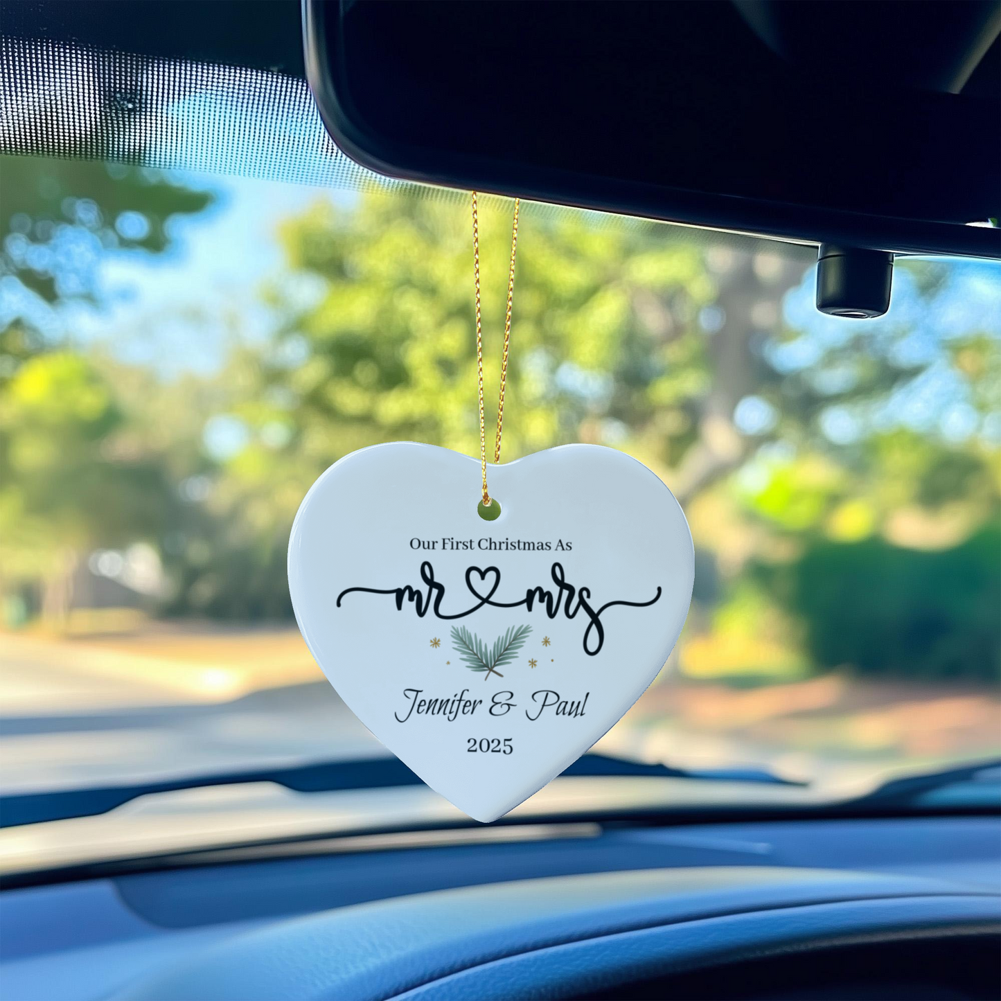 Personalized Heart-Shaped Ceramic Ornament – Our First Christmas as Mr & Mrs
