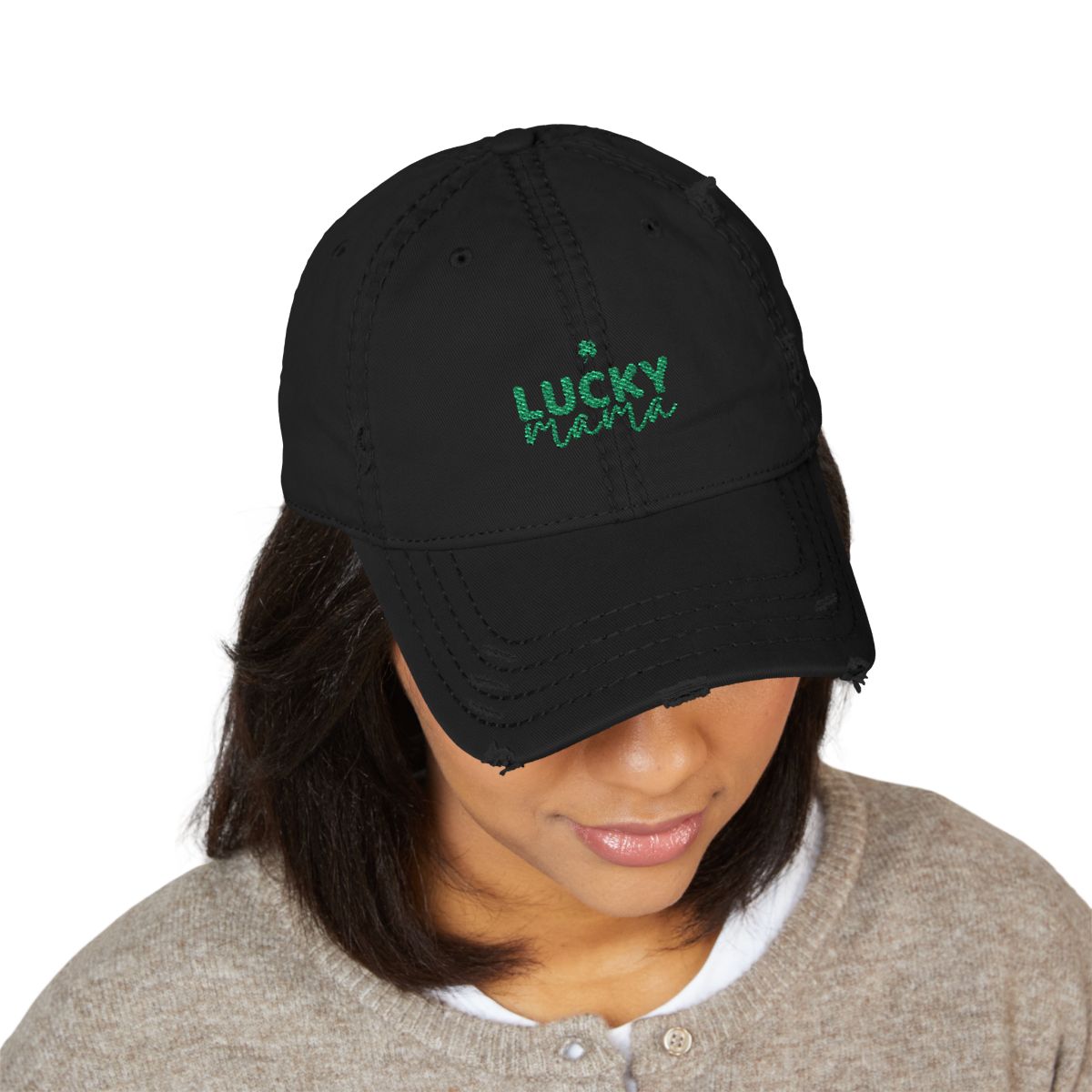 Lucky Mama Hat, St Patrick’s Day Mom Hat, Embroidered Shamrock Cap, Distressed Dad Hat for Women, Irish Mom Gift, March Outfit