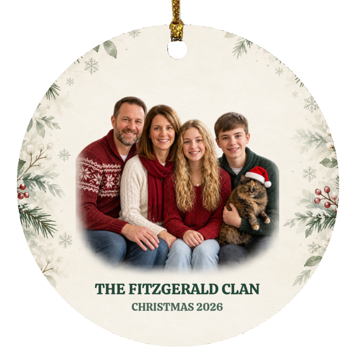 Personalized Family Photo Christmas Ornament with Pets