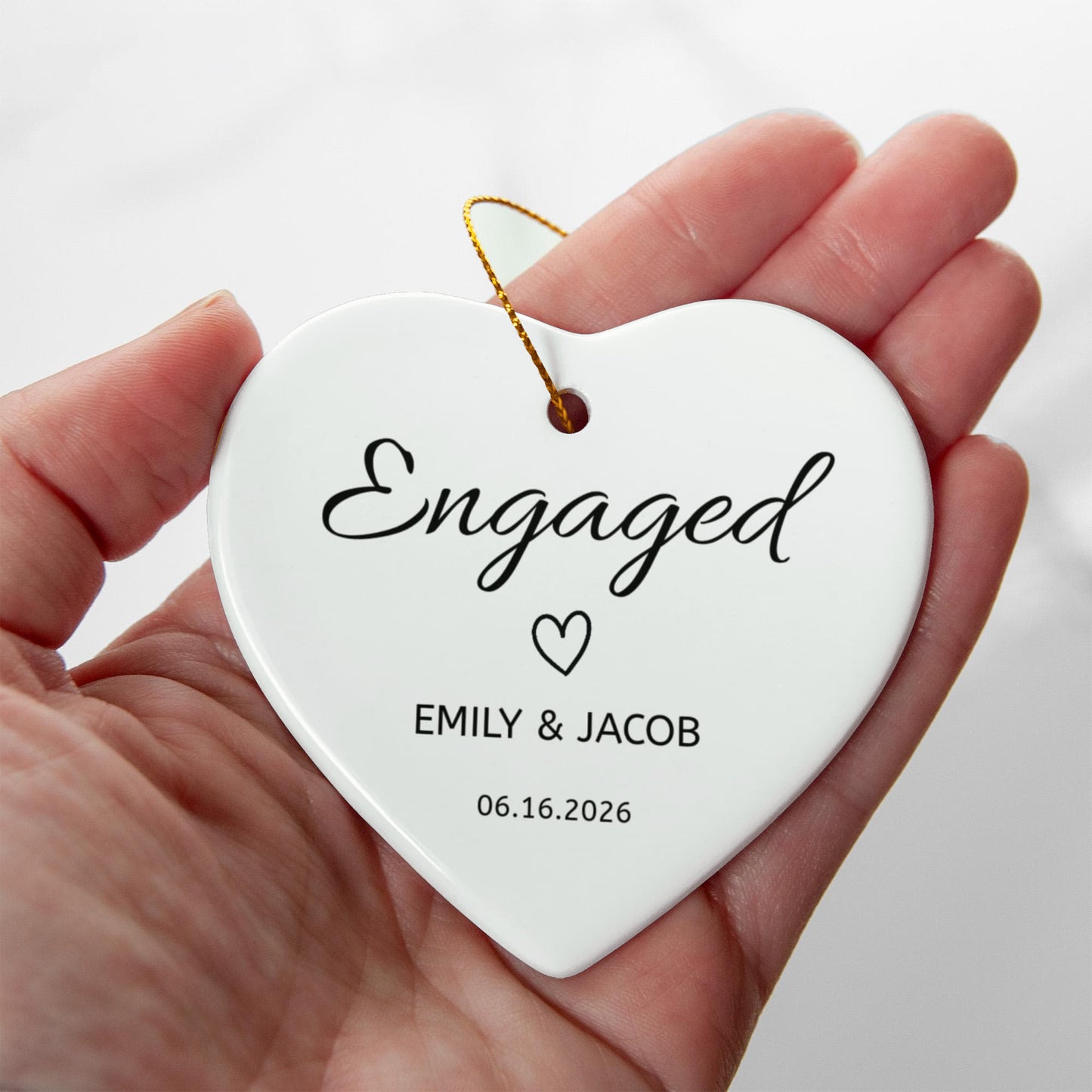π Engaged Personalized Heart Ornament β Custom Names & Date