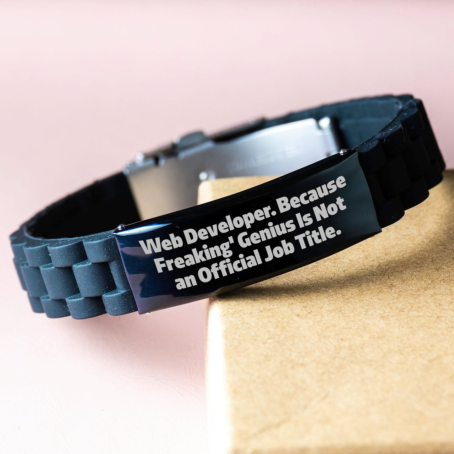 Funny Web Developer Gifts, Glide lock Clasp Bracelet for Men, Adjustable Silicone and Stainless Steel, Gifts from Friends, Unique Graduation Gifts for Web Developer - Image 3