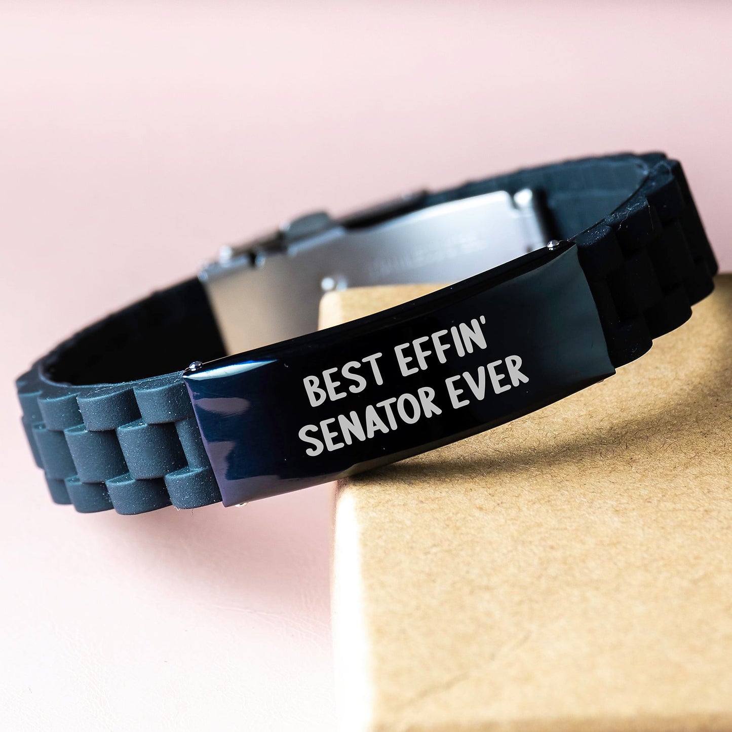 Funny Senator Gift, Best Effin' Senator Ever Glide lock Clasp Bracelet, Black Stainless Steel Senator Men's Father's Day Unique - Image 3
