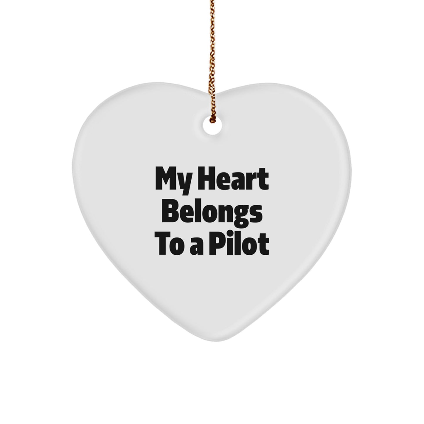 Funny Pilot Gifts for Him, My Heart Belongs To A Pilot Heart Ornament, Christmas Unique Presents - Image 1