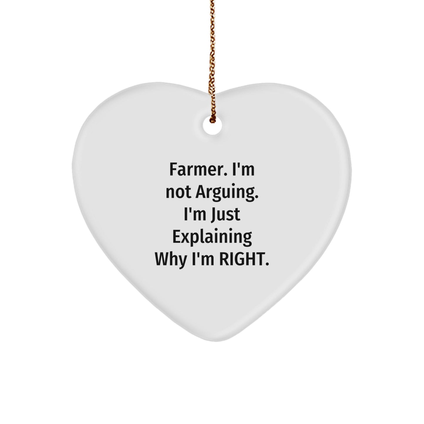 Funny Farmer Gifts, Farmer Christmas Unique Ornaments, Heart Shaped, Gifts from Family to Farmer, Gifts for Farmer, 'I'm Not Arguing. I'm Just Explaining Why I'm Right.' - Image 1