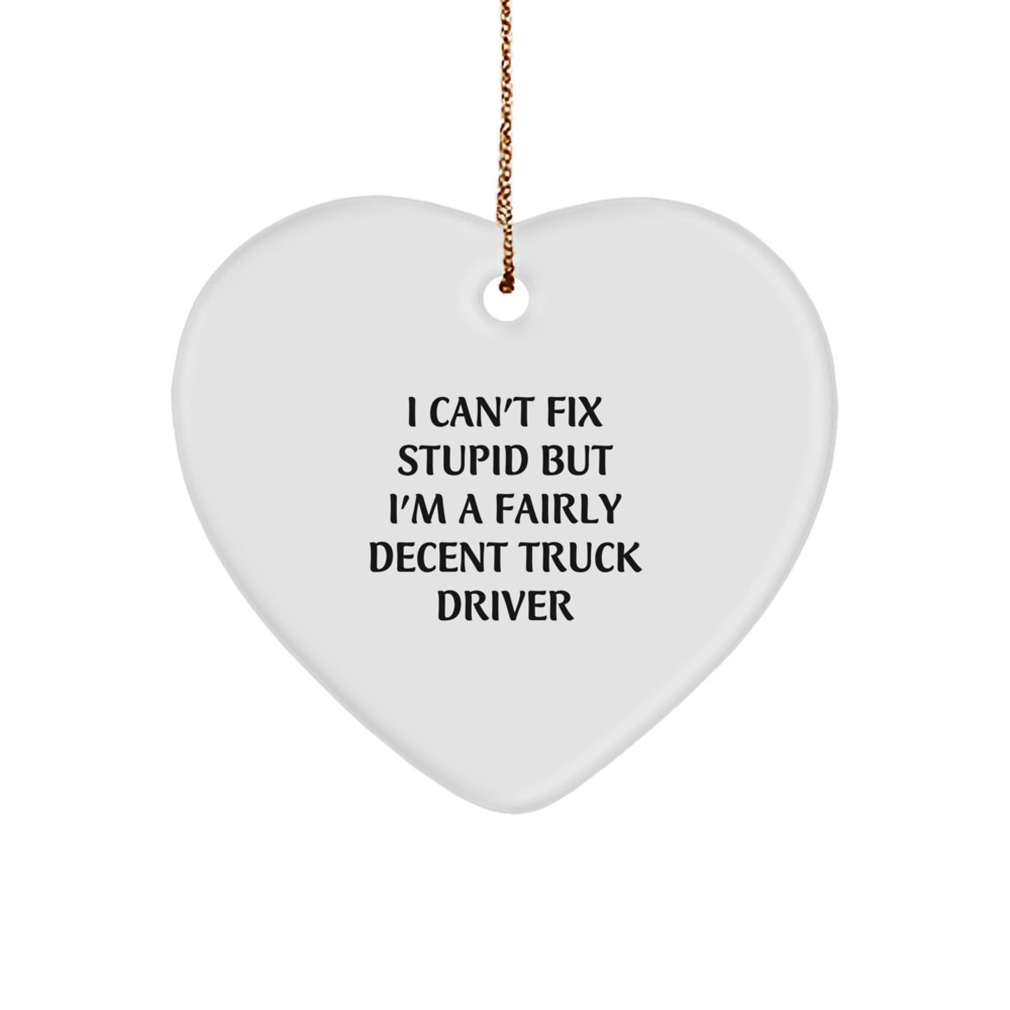 Funny Christmas Unique Gifts from Men to Truck Driver Friends - Heart Ornament with I Can't Fix Stupid Quote - Unique Decorations for Truck Driver Lovers - Image 1