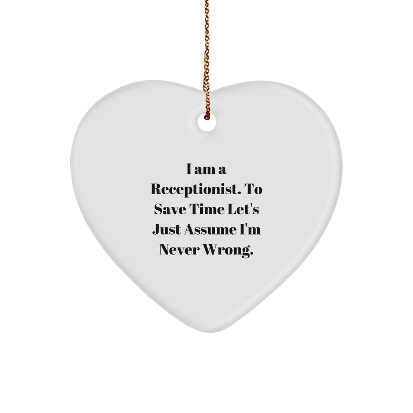 Funny Receptionist Heart Ornament Gifts from Friends to Coworkers, Inspirational Heart Shaped Ornament for Receptionist Desk at Christmas - Image 1