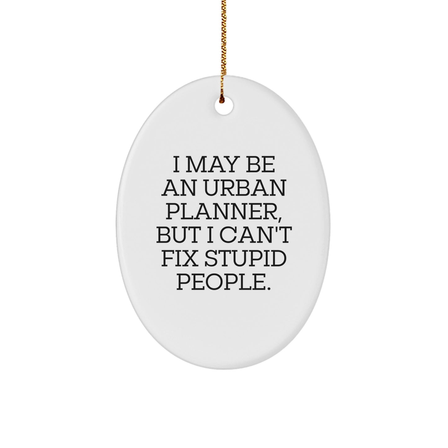 Urban Planner Gifts from Friends - Funny Oval Ornament for Christmas - 'I May Be An Urban Planner, But I Can't Fix Stupid People.' - Image 1