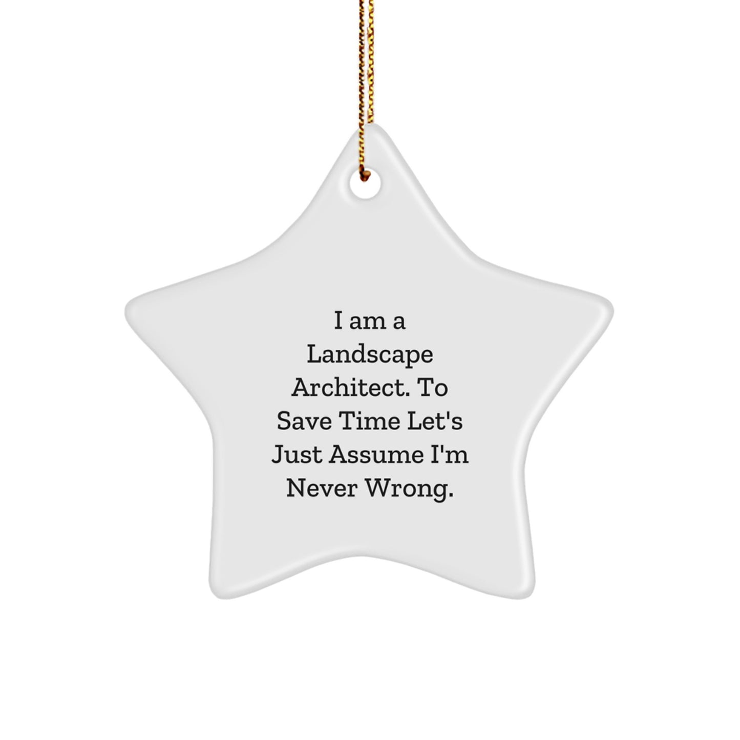 Funny Landscape Architect Gifts, 'I Am A Landscape Architect. To Save Time Let's Just Assume I'm Never Wrong.' Star Ornament for Men, Women, Friends, Coworkers, Family, Christmas Unique Gifts - Image 1