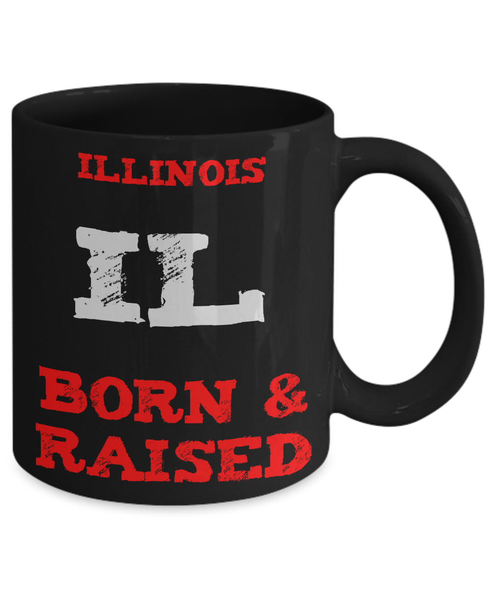 Illinois Gift Coffee Mug - Illinois Born and Raised - 11oz Ceramic, Printed in USA - The VIP Emporium