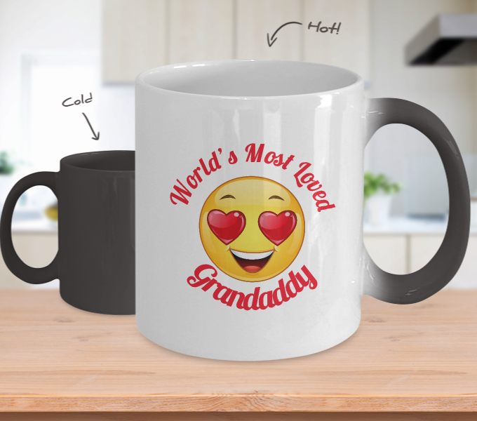 Grandaddy Gift Coffee Mug - Color Changing Ceramic - 11 oz - Grandparent's Day - Father's Day - World's Most Loved - Heart Eyes Emoticon - The VIP Emporium