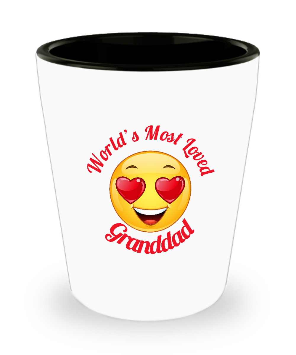 Granddad Gift Shot Glass - Ceramic - - Grandparent's Day - Father's Day - World's Most Loved - Heart Eyes Emoticon - The VIP Emporium