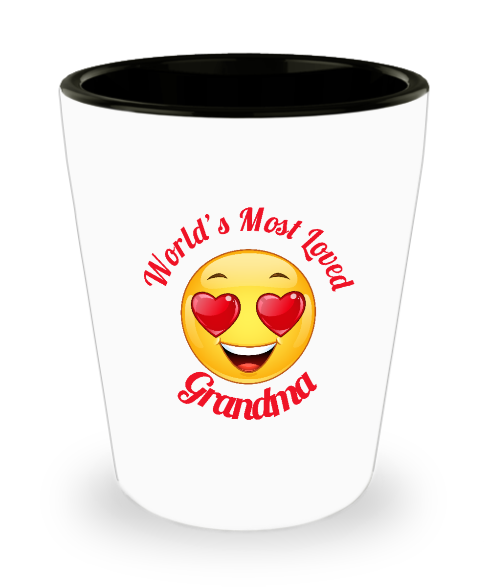Grandma Gift Shot Glass - Ceramic - - Grandparent's Day - Mother's Day - World's Most Loved - Heart Eyes Emoticon - The VIP Emporium