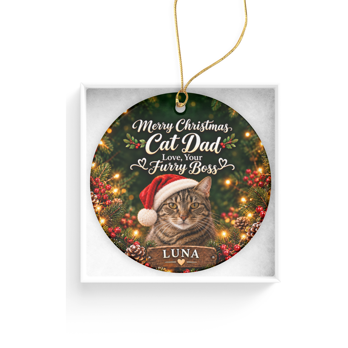Personalized Cat Dad Christmas Ornament – Love, Your Furry Boss