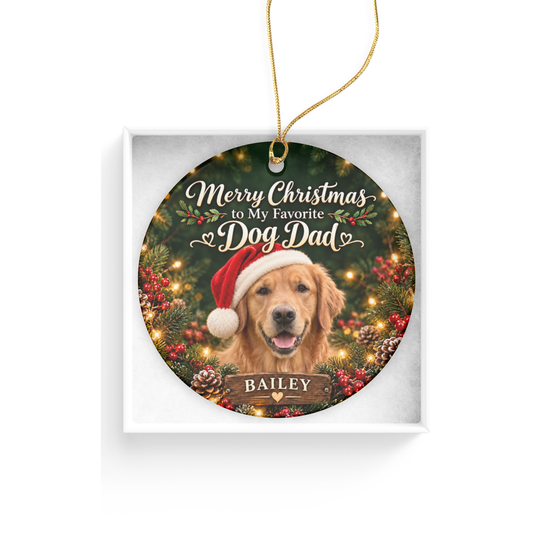 Personalized Dog Dad Christmas Ornament – Custom Dog Photo & Name